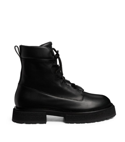 Shop Giorgio Armani Leather Hiking Boots In Black
