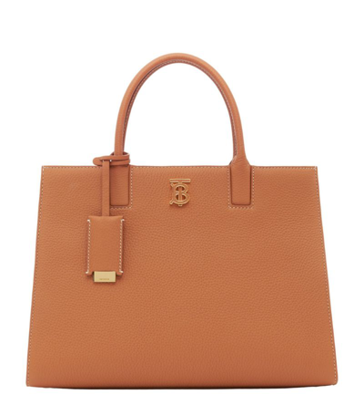 Shop Burberry Small Leather Frances Tote Bag In Brown
