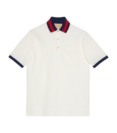 Shop Gucci Web Stripe Polo Shirt In White