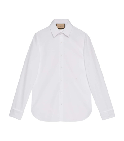Shop Gucci Embroidered Cotton Poplin Shirt In White