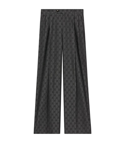 Shop Gucci Wool Gg Trousers In Grey