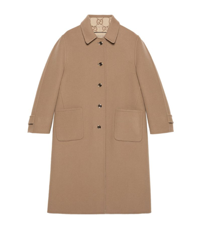 Shop Gucci Wool Reversible Coat In Brown