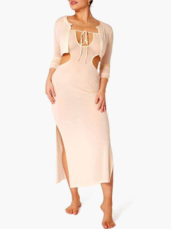 weworewhat ruched cutout maxi coverup dress