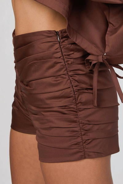 Shop Zeynep Arcay Ruched Mini Shorts In Brown
