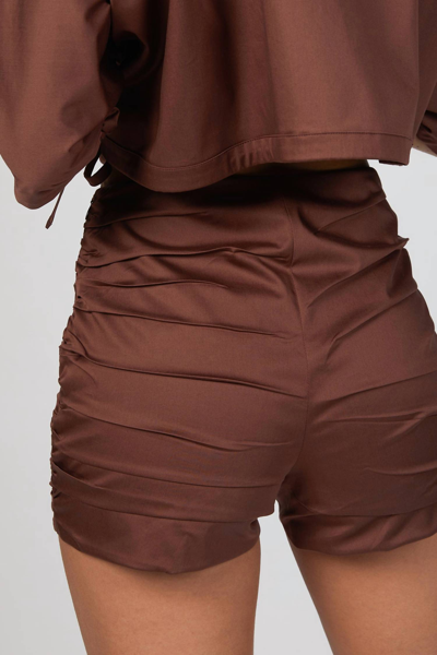 Shop Zeynep Arcay Ruched Mini Shorts In Brown