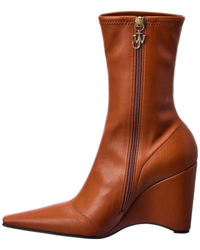 Shop Jw Anderson Leather Wedge Bootie In Brown