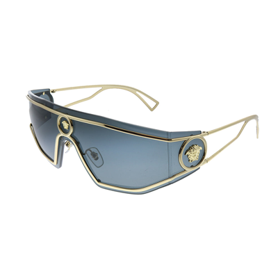 Shop Versace Ve 2226 100287 Unisex Shield Sunglasses In Gold