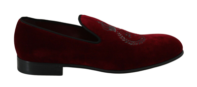 Shop Dolce & Gabbana Velvet Crown Embroide Loafers Men's Shoes In Red