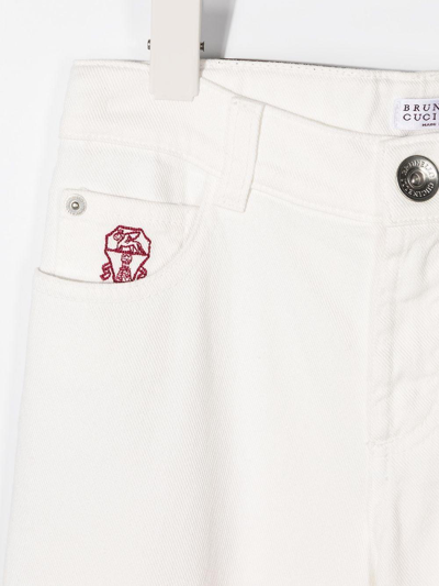 Shop Brunello Cucinelli White Jeans With Logo In Bianco