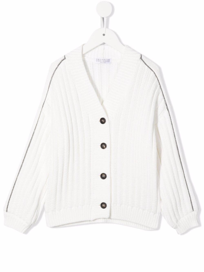 Shop Brunello Cucinelli Cardigan With Silver Details In Bianco