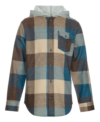 Shop Univibe Big Boys Kinzer Hooded Soft Plaid Flannel Shirt In Blue