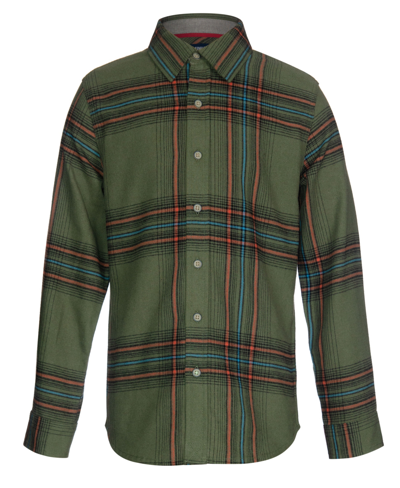 Shop Univibe Big Boys Haskell Plaid Brushed Flannel Button Front Shirt In Olive Heather