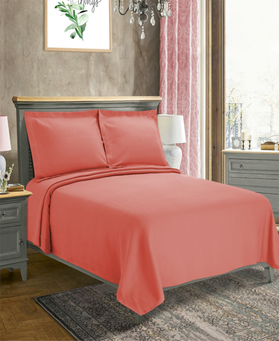 Superior 100% Cotton Diamond Solitaire All-season 2-piece Coverlet Set, Twin In Coral