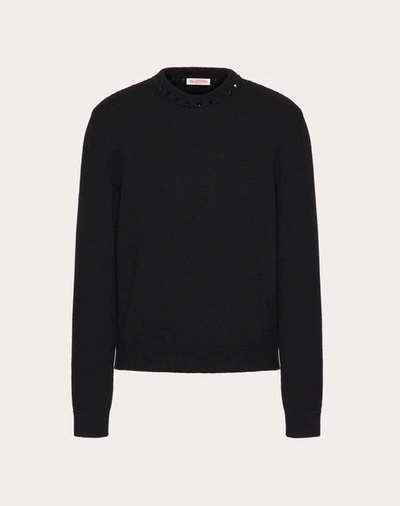 Shop Valentino Cashmere Crewneck Sweater With Black Untitled Studs