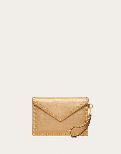 Valentino Garavani Rockstud Metallic Grainy Calfskin Pouch Woman Antique Brass Dark Uni ModeSens