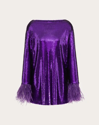 Shop Valentino Tulle Illusione Embroidered Dress Woman Astral Purple 38