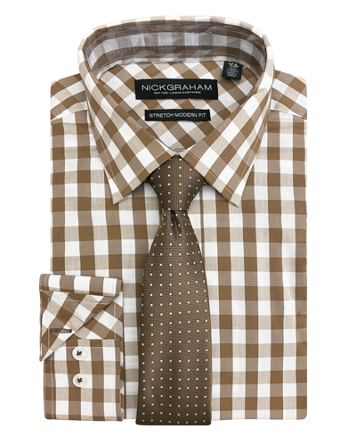 Shop Nick Graham Men's Modern Fit Dress Shirt And Tie Set In Brown