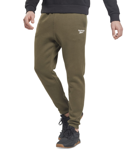 Shop Reebok Men's Identity Classic Fleece Drawstring-waist Logo Jogger Pants In Army Green