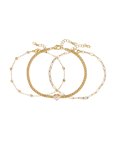 Shop Unwritten 14k Gold Flash Plated Brass Cubic Zirconia Heart Chain Bracelet Trio With Extenders Set, 3 Piece