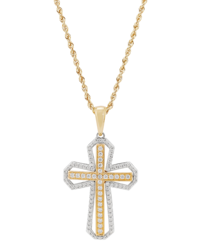 Grown With Love Men's Lab Grown Diamond Cross 22" Pendant Necklace (1 Ct. T.w.) In 14k Two-tone Gold In Gold