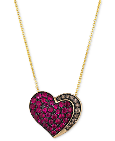 Shop Le Vian Godiva X  Strawberry And Chocolate Heart Pendant Necklace Featuring Passion Ruby (3/4 Ct. T.w In K Honey Gold Pendant