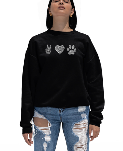 Shop La Pop Art Women's Peace Love Dogs Word Art Crewneck Sweatshirt In Black