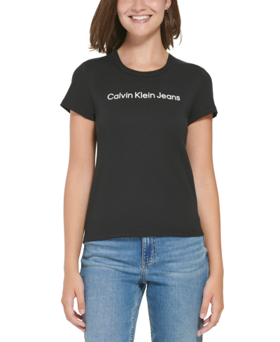 Shop Calvin Klein Jeans Est.1978 Women's Crewneck Logo Baby T-shirt In Black
