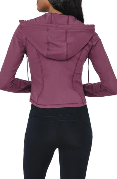 90 Degree By Reflex Cropped Zip Up Hooded Jacket In Mauve Wine