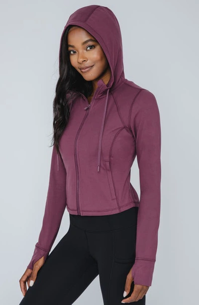 90 Degree By Reflex Cropped Zip Up Hooded Jacket In Mauve Wine