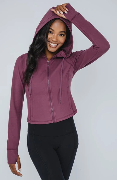 90 Degree By Reflex Cropped Zip Up Hooded Jacket In Mauve Wine