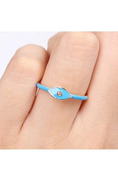 Delmar Sterling Silver & Created White Sapphire Evil Eye Ring In Blue