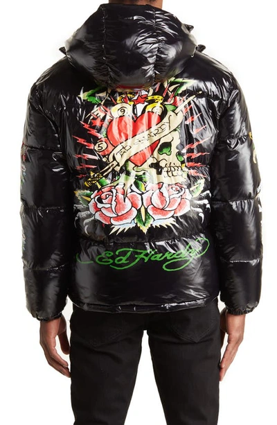 Ed Hardy Tiger And Skull Water Repellent Puffer Jacket In Black | ModeSens