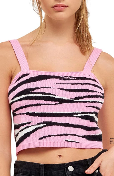 Grey Lab Animal Print Knit Top In Pink Multi