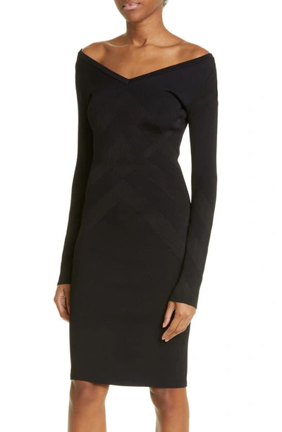 Shop Burberry Orietta Long Sleeve Chevron Sweater Dress In Black