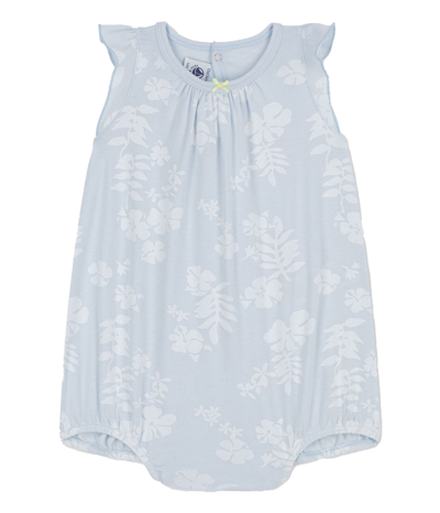 Petit Bateau Sky-blue Romper With Floral Print In Cielo