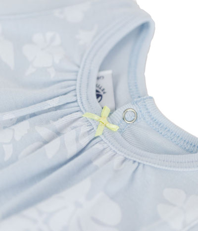 Petit Bateau Sky-blue Romper With Floral Print In Cielo