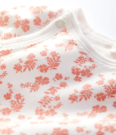Petit Bateau Pink Floral Print Onesie In Bianco