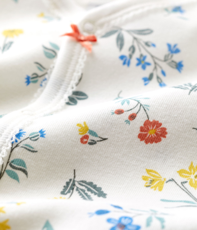 Petit Bateau Floral Print Onesie In Bianco