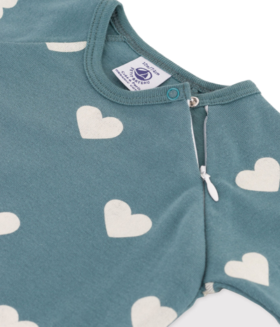 Petit Bateau Green Onesie With Hearts Print In Verde