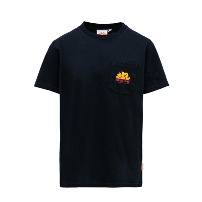 Shop Sundek Blue T-shirt With Orange Maxi Logo