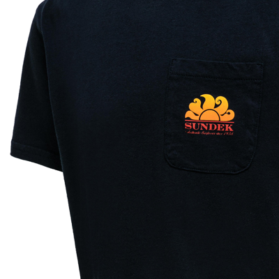 Shop Sundek Blue T-shirt With Orange Maxi Logo