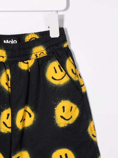 Molo Kids Smiley Face Print Track Shorts In Nero
