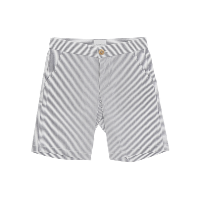 Le Petit Coco Blue And White Striped Bermuda In Blu