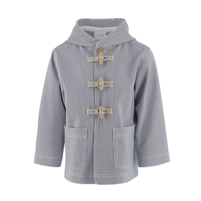 Le Petit Coco Striped Coat With Frogs In Blu