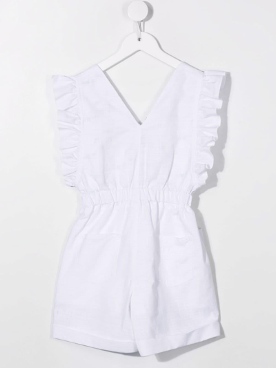 Shop Philosophy Dungarees With Wide Neckline And Ruffles In Bianco