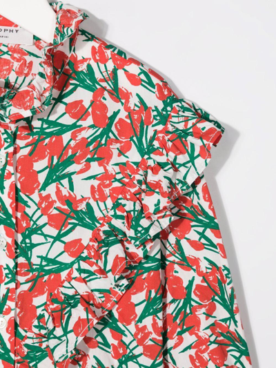 Philosophy Di Lorenzo Serafini Patterned Shirt With Ruffles In Rosso