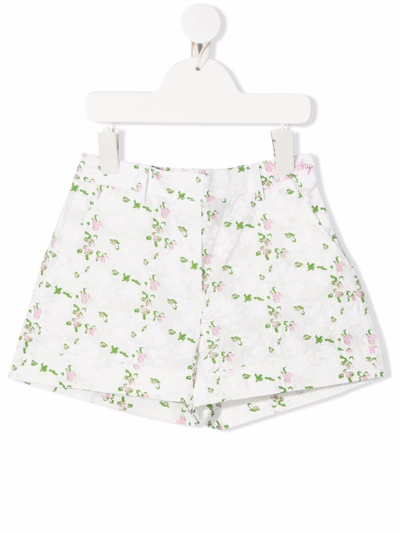 Philosophy Di Lorenzo Serafini Shorts With Floral Print And Embroidery In Bianco