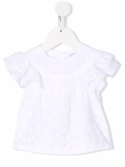 Shop Tartine Et Chocolat Blouse With Embroidery And Ruffles In Bianco