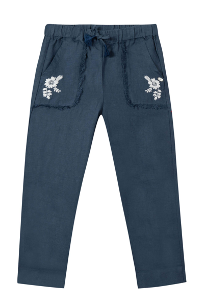Tartine Et Chocolat Embroidered Linen Pants In Blu