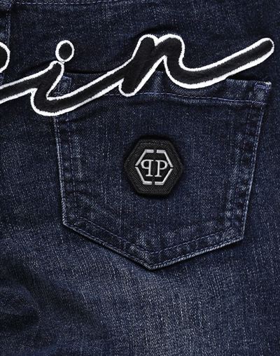 Philipp Plein Junior Bermuda With Back Logo In Jeans